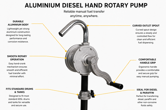 Aluminium Diesel Hand Rotary Pump – 660mm Inlet Pipe for Drums & Tanks