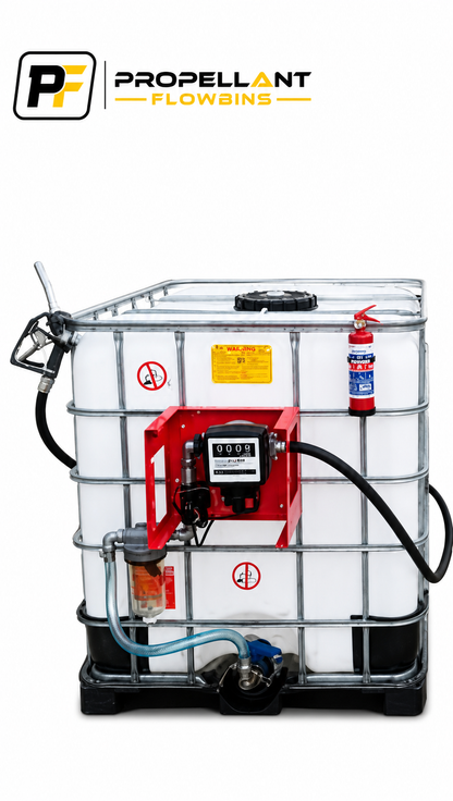 1000L IBC Diesel Flowbin Full Kit – 45LPM Pump, Manual Nozzle, Meter & Hose